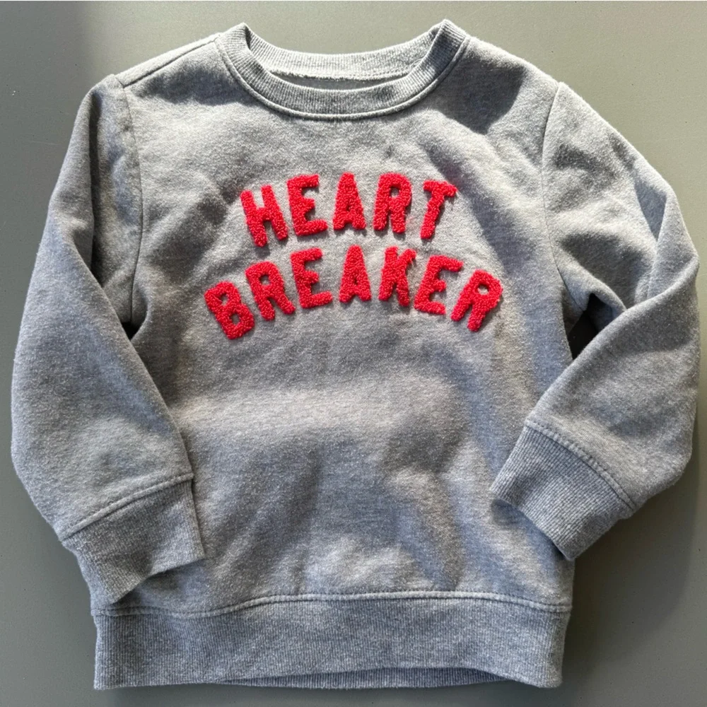 Old Navy Gray Sweatshirt with Red Heart Breaker Text